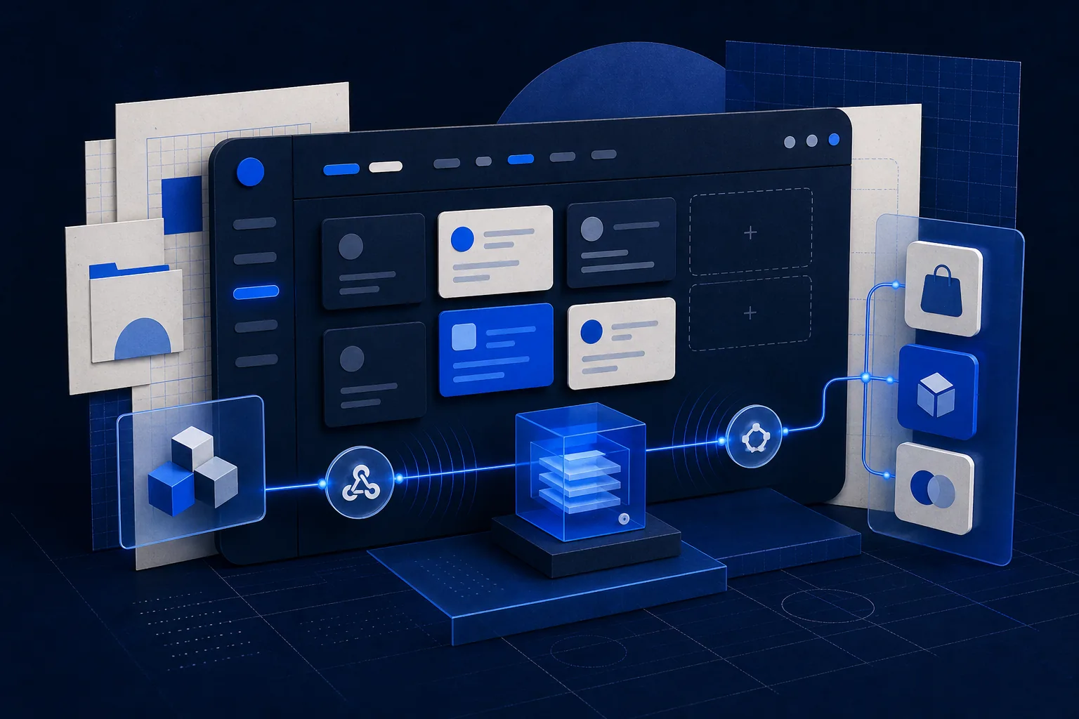 Abstract custom Shopify app interface connected to commerce data