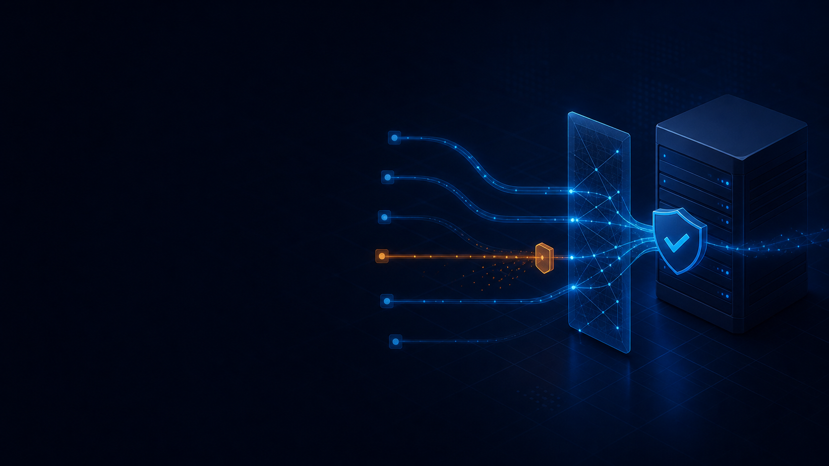API requests passing through a security gateway toward a protected web server